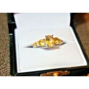 Cushion cut center Citrine gemstone w 6 faceted Sterling Silver, 9.5